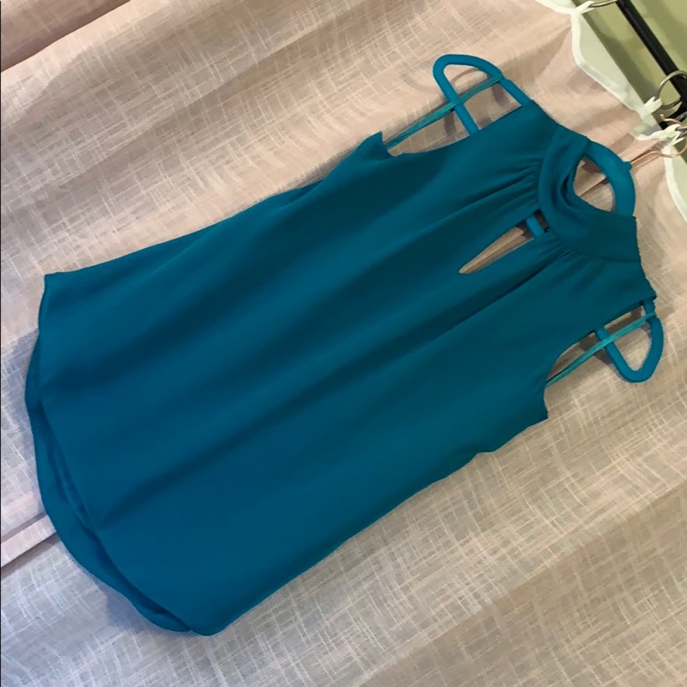 Teal WHBM Silk Blouse with Keyhole